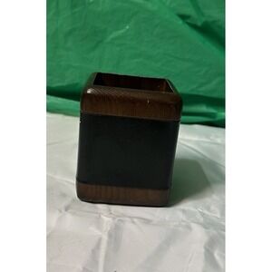 Dacasso Wooden Square Desk Organizer Pen Holder Dark Wood Office Accessory